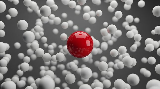 Single red sphere among many white spheres