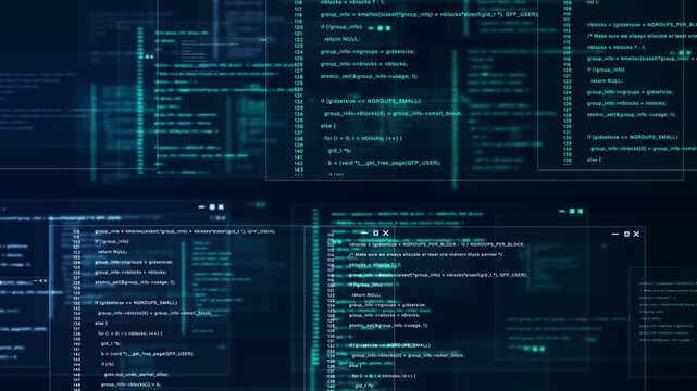 Modern Coding Interface With Programming Source Code On Digital Screens Representing Software Development, Cybersecurity, Data Processing And Information Technology