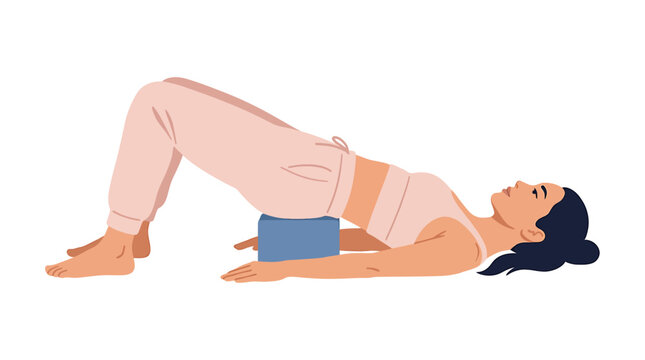 Asian Female Resting in Supported Bridge Pose Flat Vector