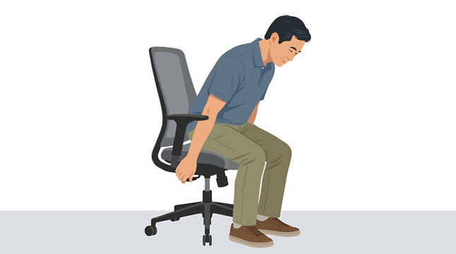 Asian Male Editor Adjusting Chair Height for Flat Feet