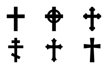Fototapeta premium Christian Cross Icons Set, Religious Symbols Collection, Faith and Spirituality Vector Graphics