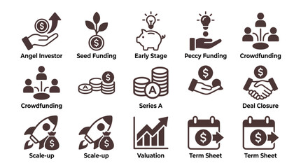 Obraz premium Startup funding and venture capital investment icon set.