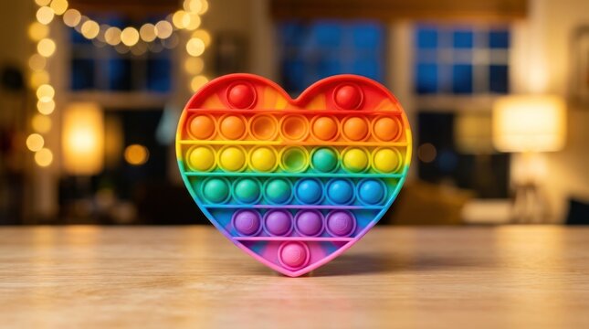 Rainbow heart shaped pop it toy.
