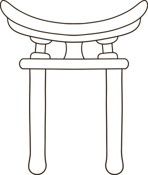 Japanese Torii Gate Line Art Minimalist Cute Shinto Shrine Gate Cartoon Coloring Page