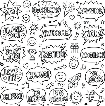 Black and white positive speech bubbles vector illustration