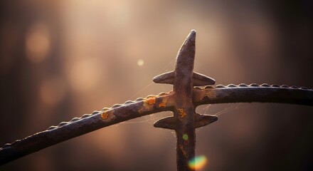 Fototapeta premium Close up of barbed wire symbolizing conflict and restriction