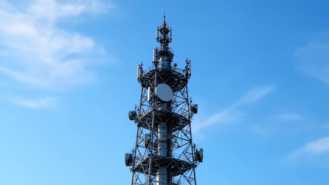 Communication tower overhead shot, written by Blue Sky Communication Tietat