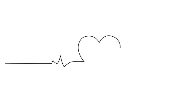 Minimalist Black Continuous One Line Drawing Animation Heartbeat EKG Wave Forming Heart Shape Symbol Isolated on White Background for Medical Healthcare Cardiology Love Romance Concept