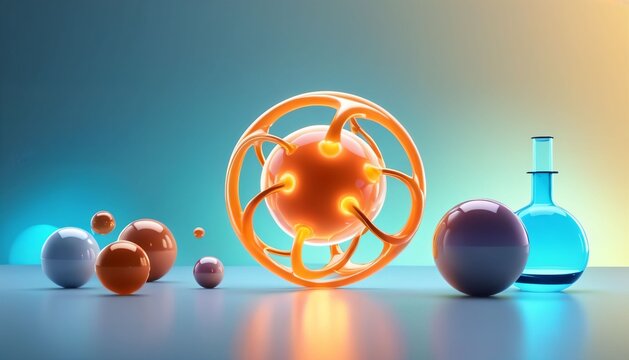 Stylized atom model with glowing nucleus