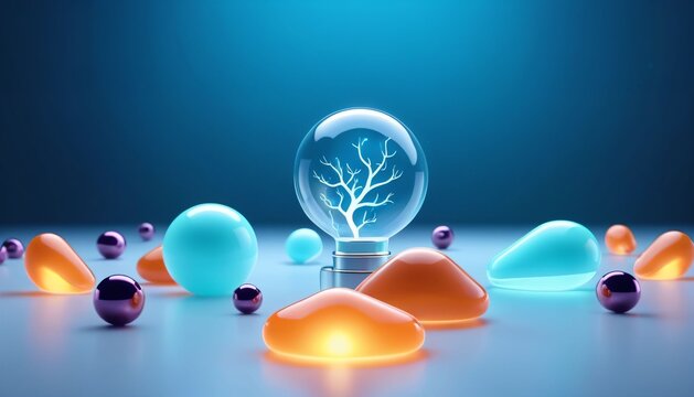 Scientific glowing tree in futuristic laboratory