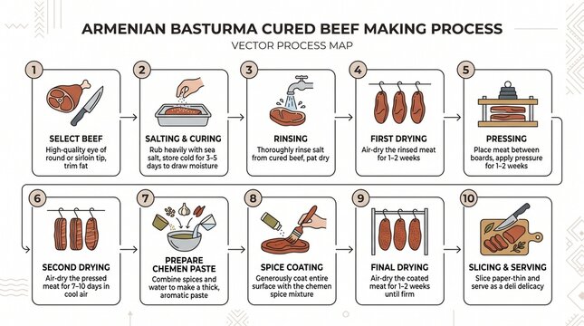 Basturma Armenian Cured Beef Making Process Vector Map