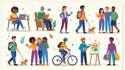 Fototapeta premium Diverse People Daily Life Activities Illustration