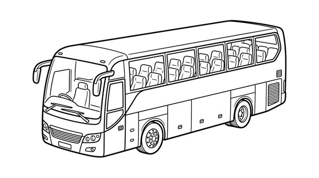 Front perspective view city bus line art drawing.