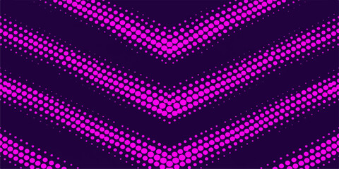 Vibrant Halftone Chevron Pattern: A striking digital pattern featuring chevron shapes created from a vibrant magenta halftone effect against a deep purple background. © AfridaHossain