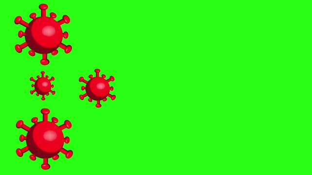Red virus cells on green screen background chromakey representation of pandemic outbreak disease 