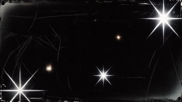 Abstract Vintage Grunge Film Frame and Glowing Star Flashes Overlay