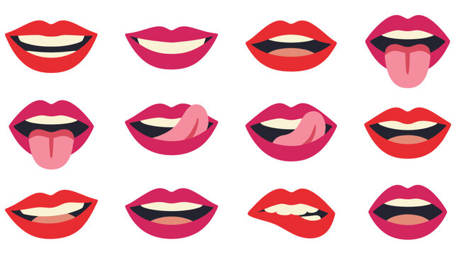 Illustration set of cartoon mouths with diverse expressions on white.