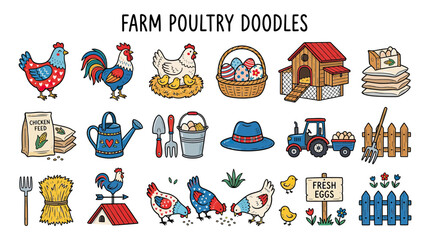 Farm Poultry Doodle Illustrations Collection © Tyasa