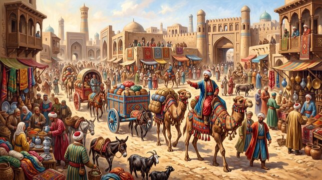 People trading in an ancient middle eastern market town