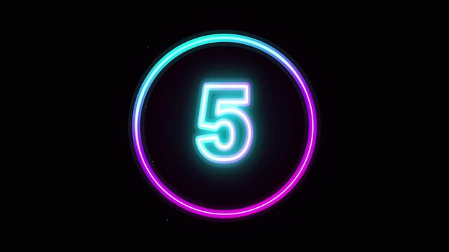 10 second countdown neon. countdown timer showing in circular frame