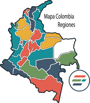 mapa colombia regiones logo vector white background .