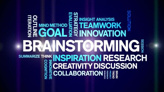 Brainstorming animated word cloud-text design animation tag kinetic typography seamless loop.