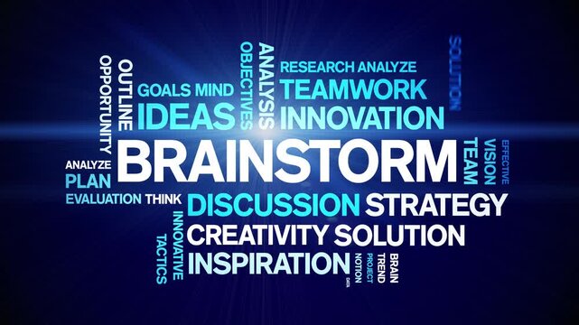Brainstorm animated word cloud-text design animation tag kinetic typography seamless loop.