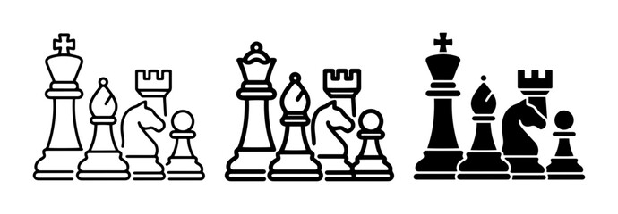 Chess Pieces Vector Icons, Strategy Game Symbols, Black and White Icons for Board Game Design © Laboni49