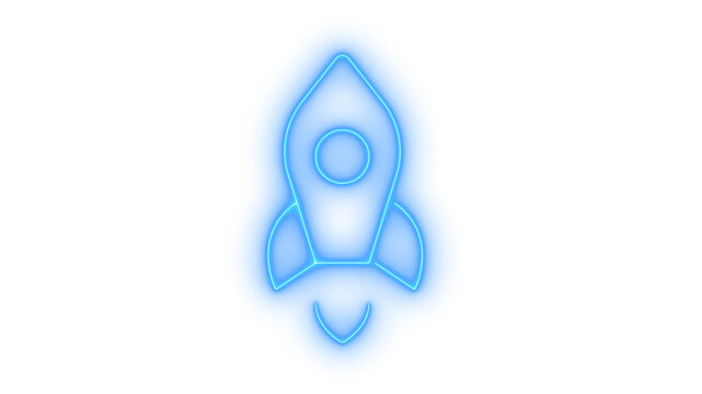 Glowing neon rocket ship launch icon isolated on transparent background. Space shuttle. Startup symbol. Fast boost. Innovation. Cosmic travel