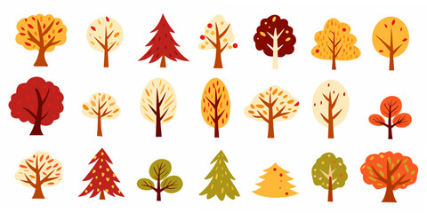 Collection Of Fall Trees Vector Illustration With Colorful Foliage © Tusar
