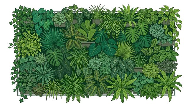 Vertical Living Wall Garden Texture &mdash; Emerald Jade Olive Green Architecture Lush Vector