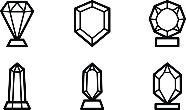 Collection of geometric trophy icons with different shapes and designs