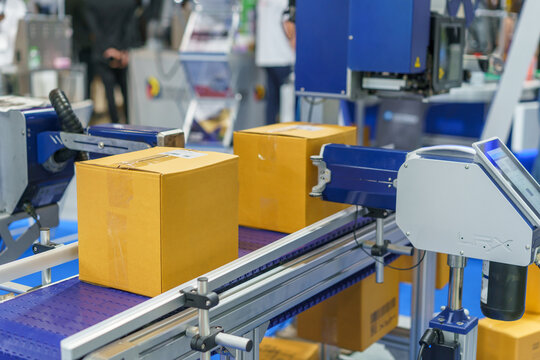 Automated Box Printing Machine on Conveyor Belt