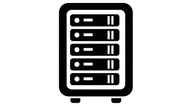 Icon of a server rack with multiple drives in a data center cabinet.