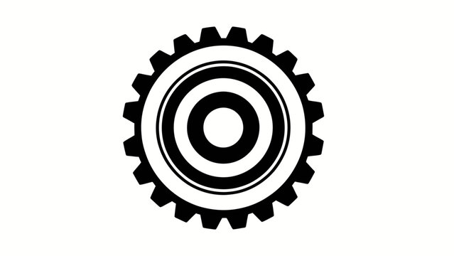 Abstract black gear icon featuring a concentric target in the center, symbolizing precision, mechanics, strategy, and business objectives in a modern technical design