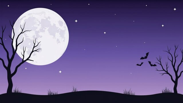 Spooky halloween nightscape with full moon and silhouetted trees