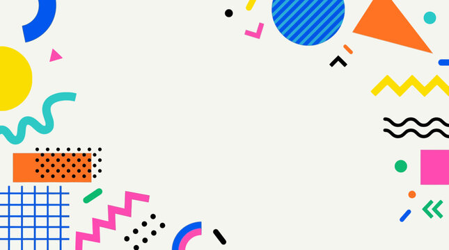 Colorful abstract geometric vector background with Memphis style patterns and shapes