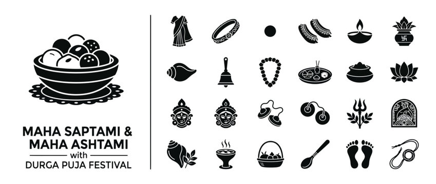 Durga Puja Icons: Maha Saptami, Maha Ashtami, Religious Symbols, Offerings