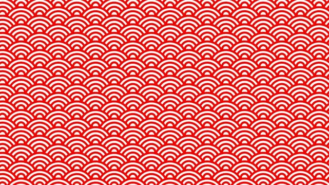 Seamless looping Japanese Seigaiha wave pattern animation in red and white for motion graphics, video backgrounds, and broadcast design.