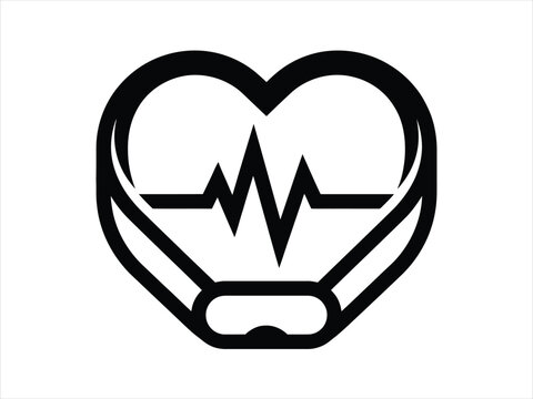 Minimalist vector icon representing world heart day featuring a bold heart shape with an integrated electrocardiogram pulse line for medical awareness and health campaigns