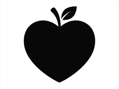 A minimalist black silhouette icon of a heart shaped apple isolated on a white background perfect for healthy lifestyle designs for world heart day