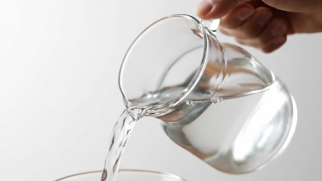 Close up of holding a glass kettle and pouring water with your hands