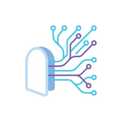 Fototapeta premium Digital network connection with circuit lines and nodes, representing technology data flow and communication system, flat