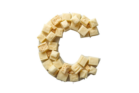 Golden cheese cubes arranged as the letter C