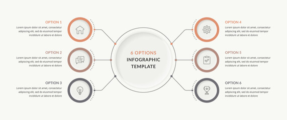 Obraz premium Infographic business template, featuring a central circle connected to six circular nodes