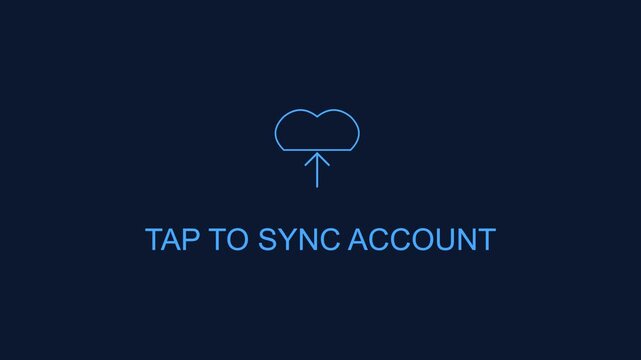 Tap to sync account button interface animation for mobile app cloud data backup and user profile synchronization 4k