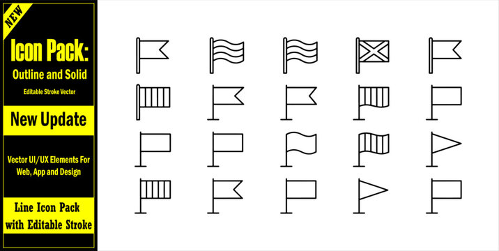 Variety of flag outline icons for global location and travel. Essential Minimal Vector Icons