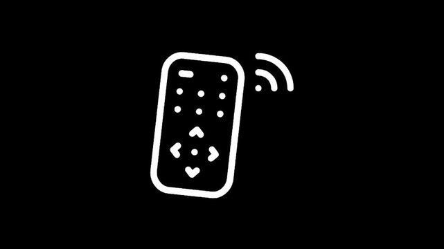 Simple white icon of a remote control with wireless signal waves emanating from it