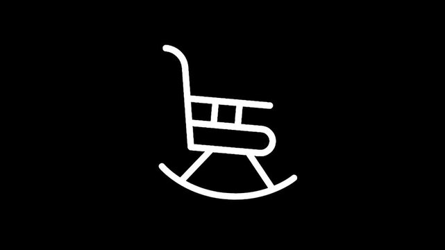 Minimalist white rocking chair icon on a stark black background, representing comfort and relaxation