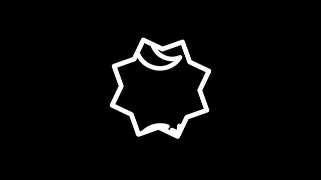 Islamic star and crescent moon symbol, a simple white outline drawing on black background